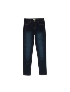 Dark Blue Boys Plus Size Sturdy Fit Adjustable Waist Contrast Stitch Jeans <br/> 22" – 42" Waist