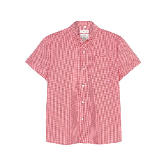 Boys shirt short sleeve red check front