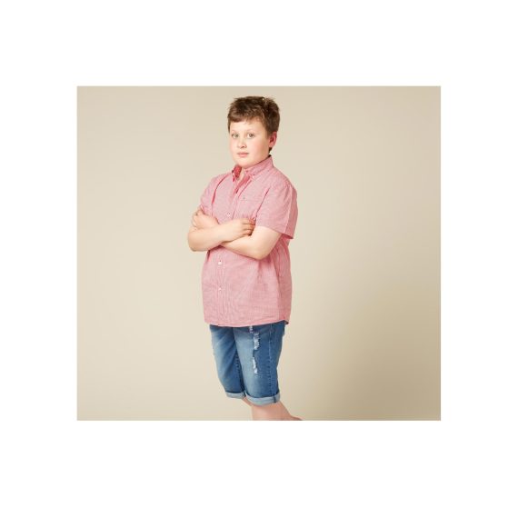 Red Mix Boys Plus Sturdy Fit Micro-Checked Short Sleeve Shirt <br/> 32" – 46" Chest - Image 4