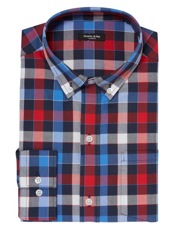 Red Cobalt Mix Boys Plus Size Sturdy Fit Luxury Checked Long Sleeve Shirt <br/> 36" – 46" Chest - Image 5