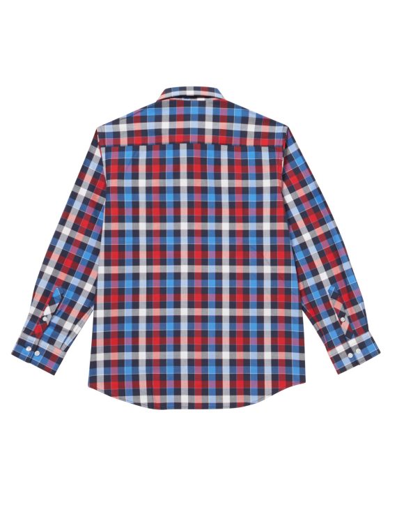 Red Cobalt Mix Boys Plus Size Sturdy Fit Luxury Checked Long Sleeve Shirt <br/> 36" – 46" Chest - Image 3