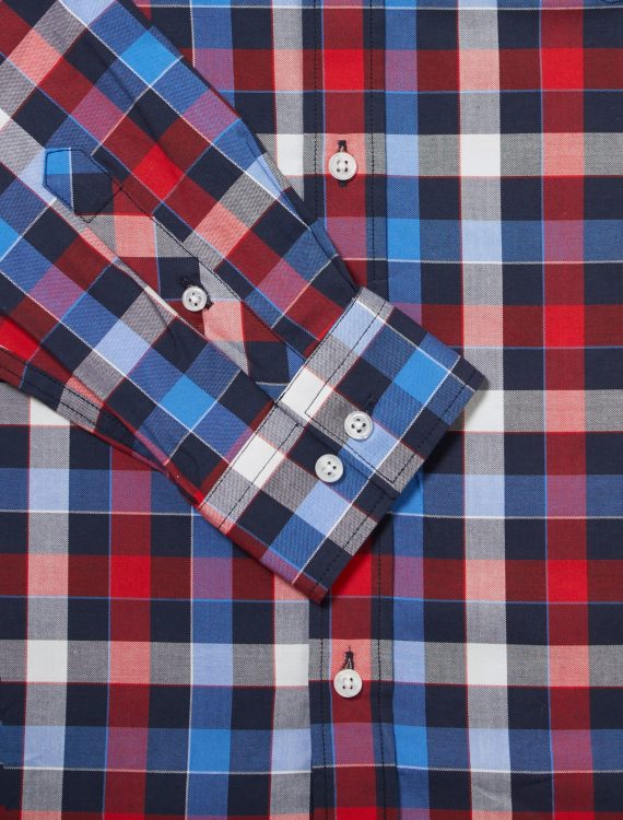 Red Cobalt Mix Boys Plus Size Sturdy Fit Luxury Checked Long Sleeve Shirt <br/> 36" – 46" Chest - Image 4