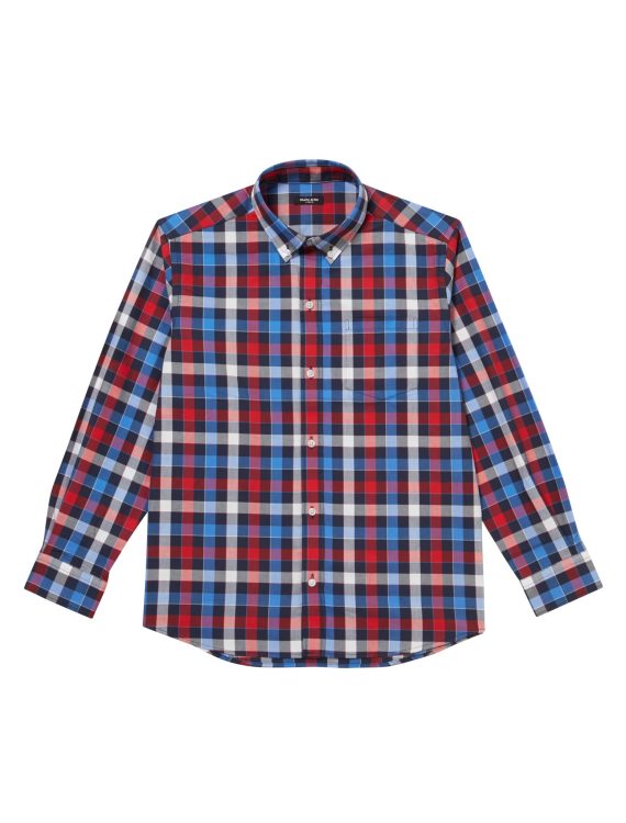 Red Cobalt Mix Boys Plus Size Sturdy Fit Luxury Checked Long Sleeve Shirt <br/> 36" – 46" Chest - Image 2