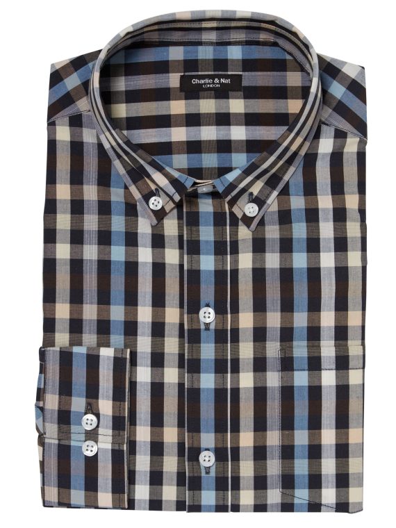 Blue Neutral Mix Boys Plus Size Sturdy Fit Luxury Checked Long Sleeve Shirt <br/> 36" – 46" Chest - Image 5