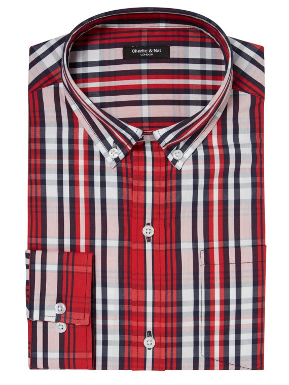 Red Black Mix Boys Plus Size Sturdy Fit Luxury Checked Long Sleeve Shirt <br/> 32" – 46" Chest - Image 5