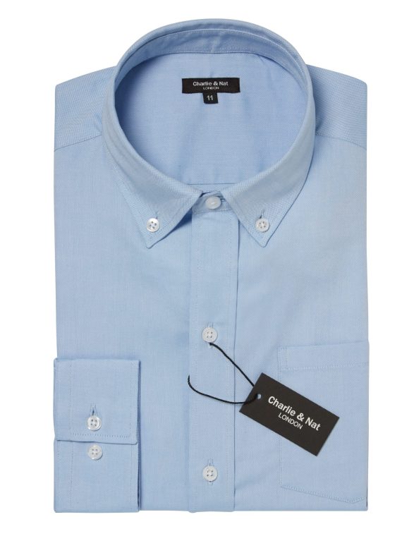 Light Blue Boys Plus Size Sturdy Fit Oxford Luxury Long Sleeve Shirt <br/> 32" – 46" Chest - Image 4
