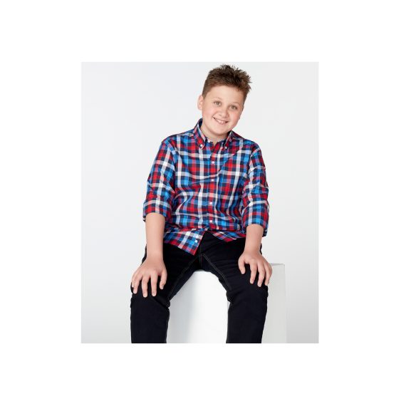 Red Cobalt Mix Boys Plus Size Sturdy Fit Luxury Checked Long Sleeve Shirt <br/> 36" – 46" Chest - Image 6