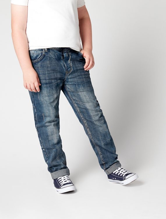 Mid Blue Boys Plus Size, Sturdy Fit, Pull On drawstring Waist Jeans. 30 ...