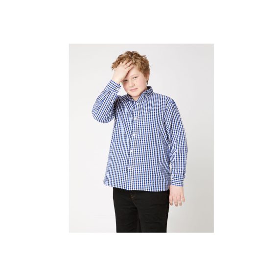 Blue Black Mix Boys Plus Size Sturdy Fit Checked Long Sleeve Shirt <br/> 36" – 46" Chest - Image 2