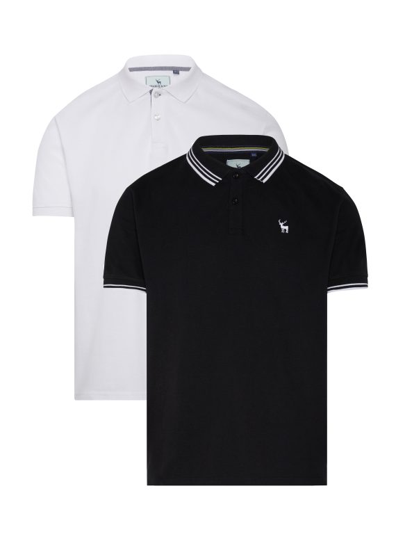 Black & White Boys Plus Size Sturdy Fit Essential Cotton Twin Pack Polo Shirts