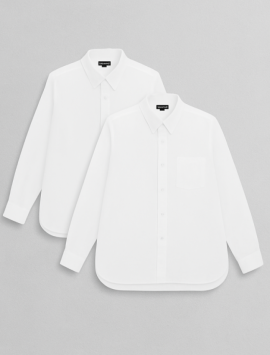 White Boys Plus Size Sturdy Fit Oxford Luxury Long Sleeve Shirts Twin Pack <br/> 32" – 46" Chest