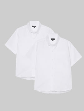 White Boys Plus Size Sturdy Fit Luxury Oxford Short Sleeve Shirt Twin Pack <br/> 32"– 46" Chest