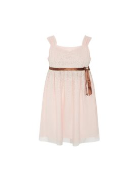 Light Pink Girls Plus Size Generous Fit Sparkle Party Dress <br/> 30″ – 37″ Waist