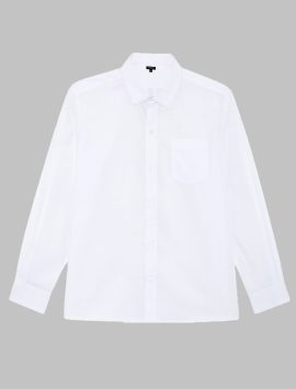 White Boys Plus Size Sturdy Fit Cotton With Stretch Long Sleeve Shirt <br/> 36" – 44" Chest