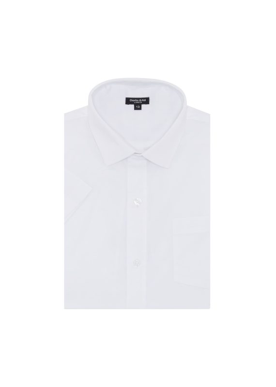 White Boys Plus Size Sturdy Fit Cotton With Stretch Short Sleeve Shirt <br/> 36" – 44" Chest - Image 3