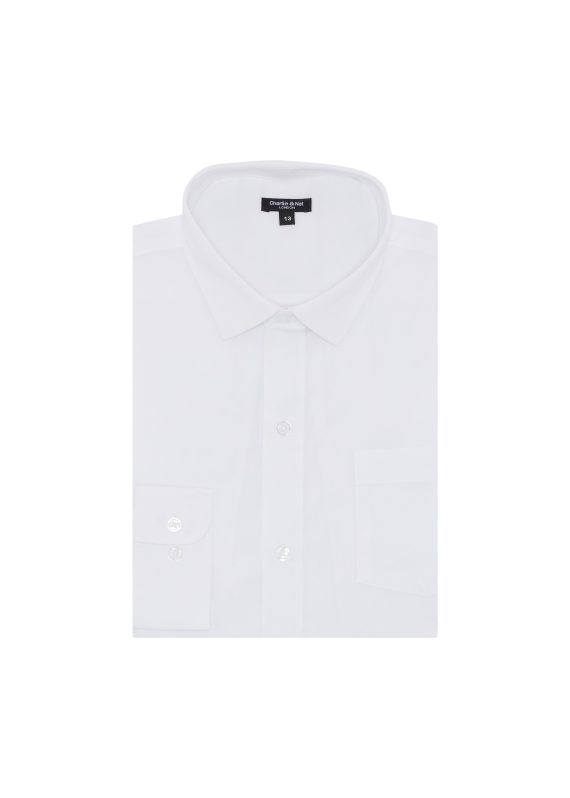 White Boys Plus Size Sturdy Fit Cotton With Stretch Long Sleeve Shirt <br/> 36" – 44" Chest - Image 3