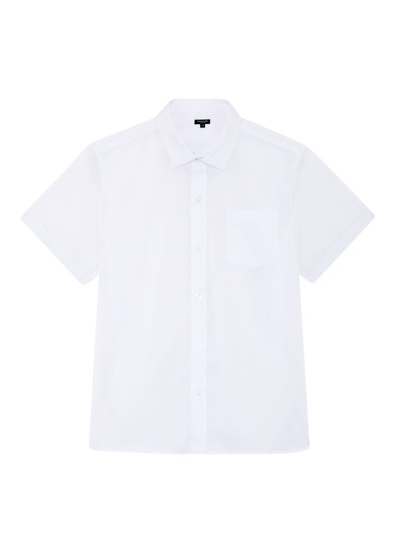 White Boys Plus Size Sturdy Fit Cotton With Stretch Short Sleeve Shirt <br/> 36" – 44" Chest