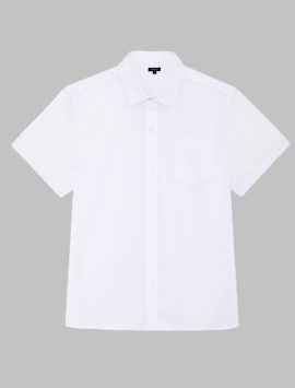 White Boys Plus Size Sturdy Fit Cotton With Stretch Short Sleeve Shirt <br/> 36" – 44" Chest