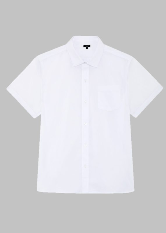 White Boys Plus Size Sturdy Fit Cotton With Stretch Short Sleeve Shirt <br/> 36" – 44" Chest