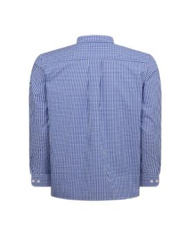 Boys Blue And White Checked 100% Cotton Plus Size, Generous Fit, Long Sleeved Shirt <br/> 36” – 46” Chest