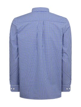 Boys Blue And White Checked 100% Cotton Plus Size, Generous Fit, Long Sleeved Shirt <br/> 36” – 46” Chest