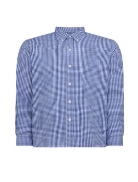 Boys Blue And White Checked 100% Cotton Plus Size, Generous Fit, Long Sleeved Shirt <br/> 36” – 46” Chest