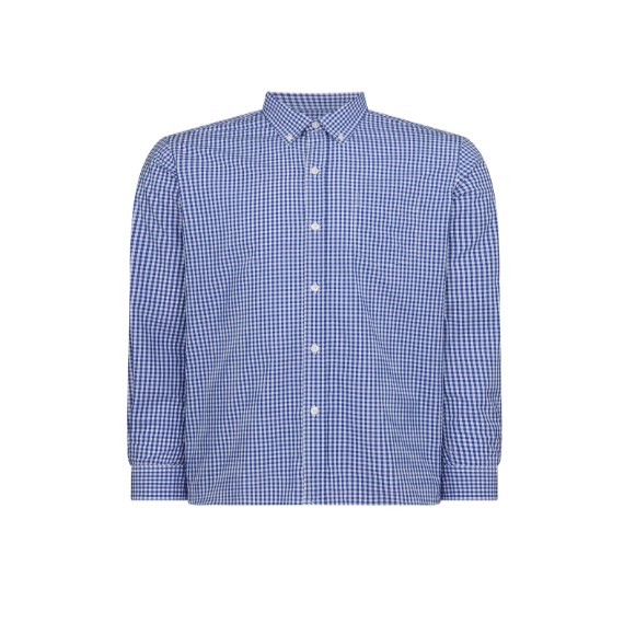 Boys Blue And White Checked 100% Cotton Plus Size, Generous Fit, Long Sleeved Shirt <br/> 36” – 46” Chest